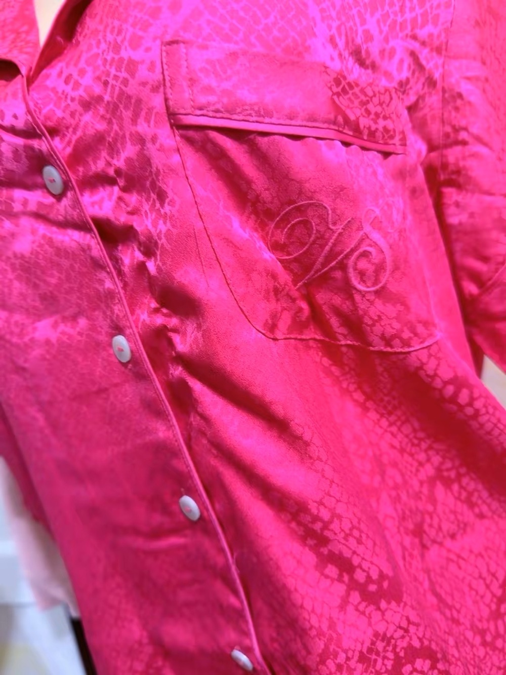 Victoria's Secret Hot Pink Satin Button-Down Shirt size M